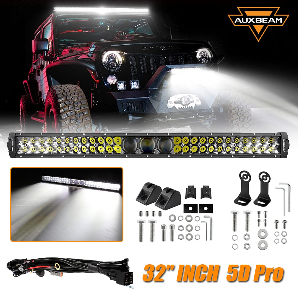 AUXBEAM 5D-PRO Series 32" Barra de Luz LED Lámpara de Conducción Todoterreno ATV 4x4 Para Hummer-