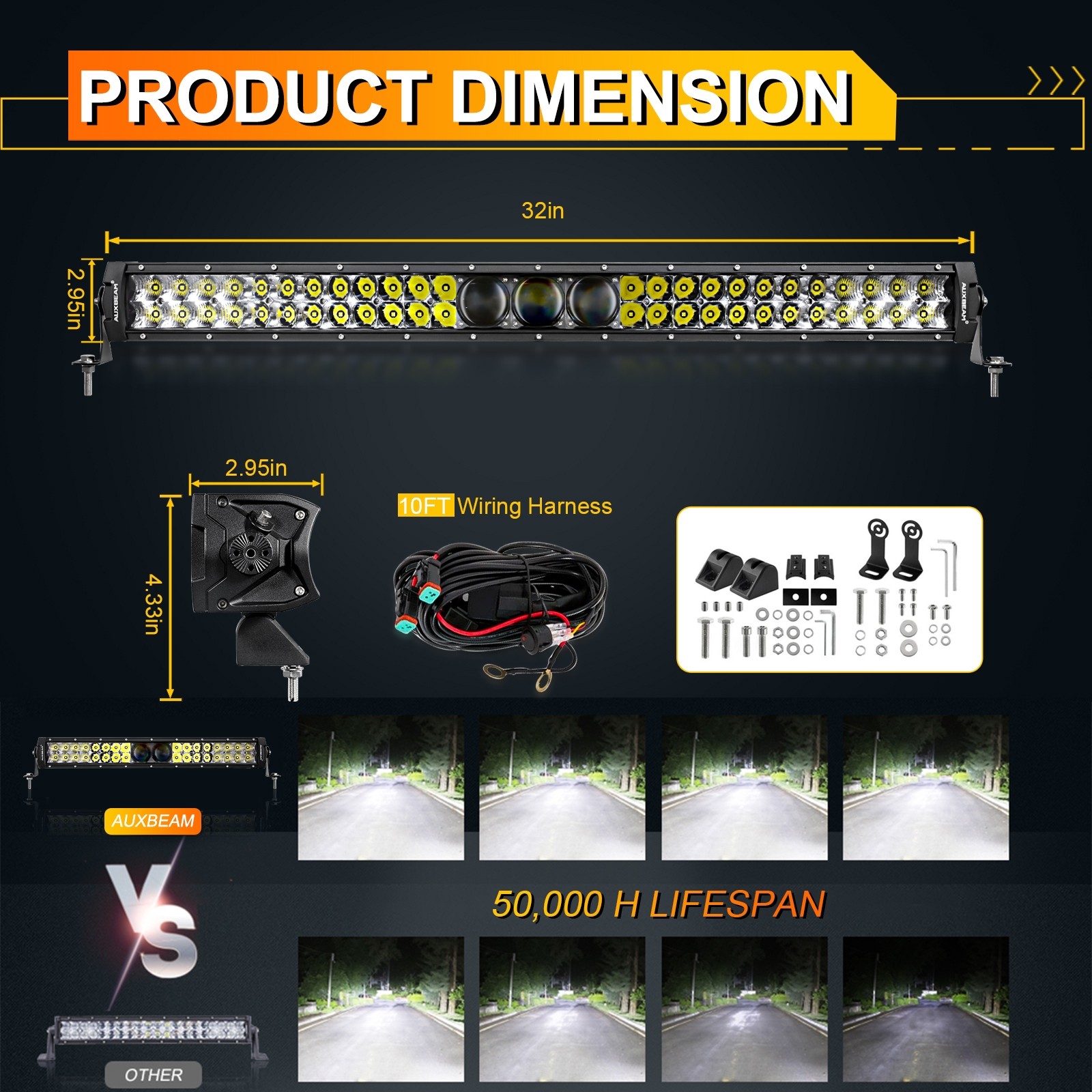 AUXBEAM 5D-PRO Series 32" Barra de Luz LED Lámpara de Conducción Todoterreno ATV 4x4 Para Hummer- - Image 4