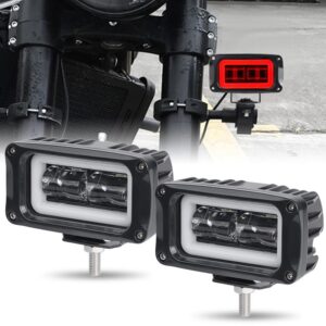 2X 4in LED Work Light Bar Pods Red Halo Ring DRL Driving Fog Offroad ATV SUV UTV