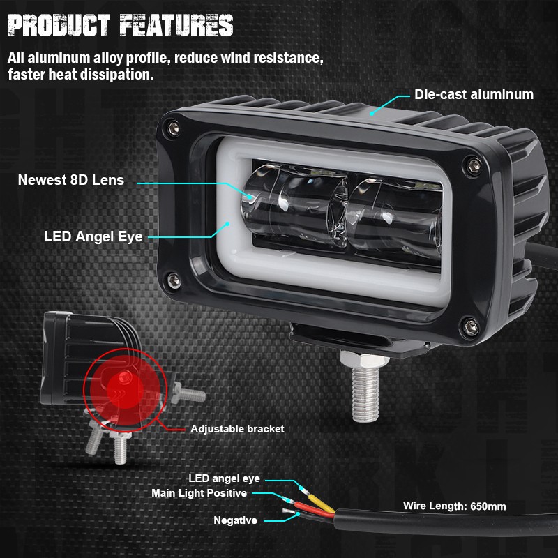 2X 4in LED Work Light Bar Pods Red Halo Ring DRL Driving Fog Offroad ATV SUV UTV - Image 3