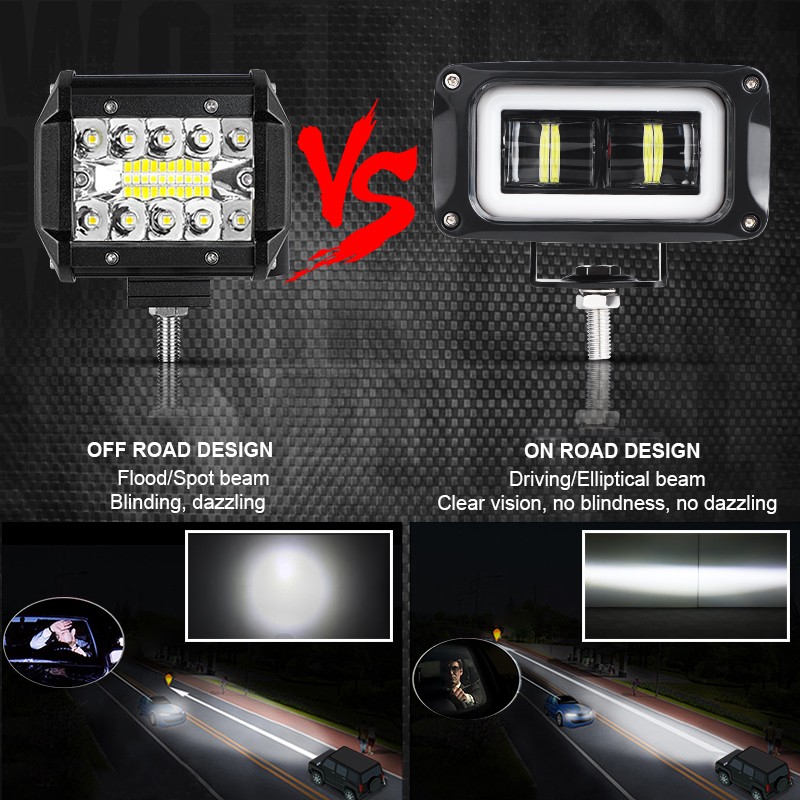 2X 4in LED Work Light Bar Pods Red Halo Ring DRL Driving Fog Offroad ATV SUV UTV - Image 4
