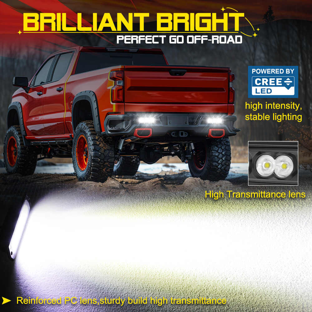 2 piezas barras de luz LED de montaje empotrado de 8" parachoques trasero vainas inversas todoterreno camioneta 4x4- - Image 4