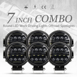 6x 7" Barras de Luz LED Redondas Punto de Trabajo Blanco Inundación DRL Offroad Conducción ATV 4x4 SUV-