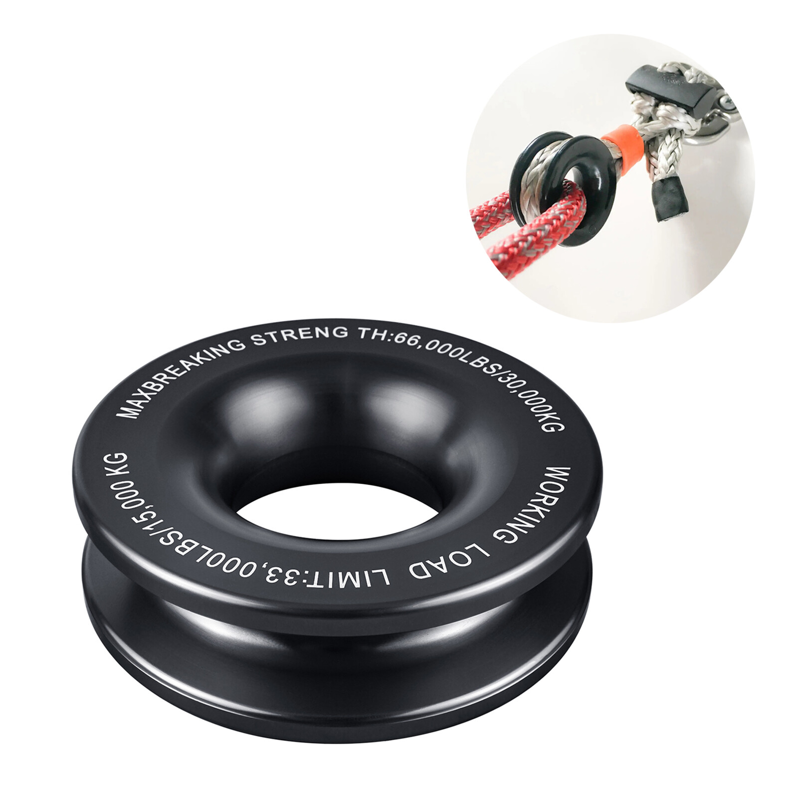 Anillo de recuperación de cabrestante negro para grillete suave 4x4 equipo de recuperación camión todoterreno 4x4-