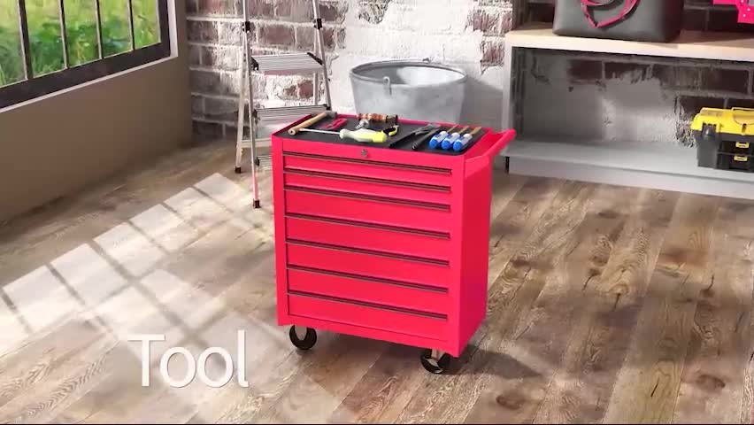 7 Drawer Roller Tool Chest Mobile Lockable Toolbox, Storage Organizer Workshop - Image 2