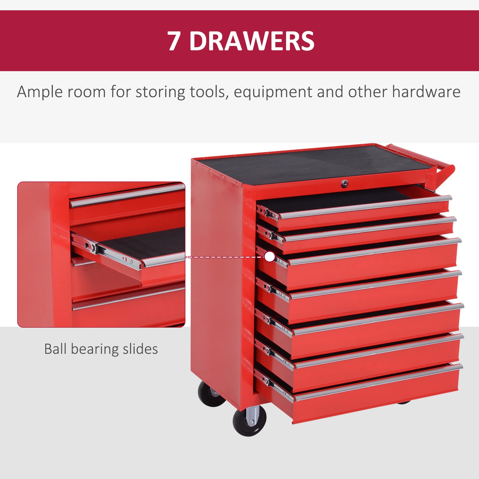 7 Drawer Roller Tool Chest Mobile Lockable Toolbox, Storage Organizer Workshop - Image 4