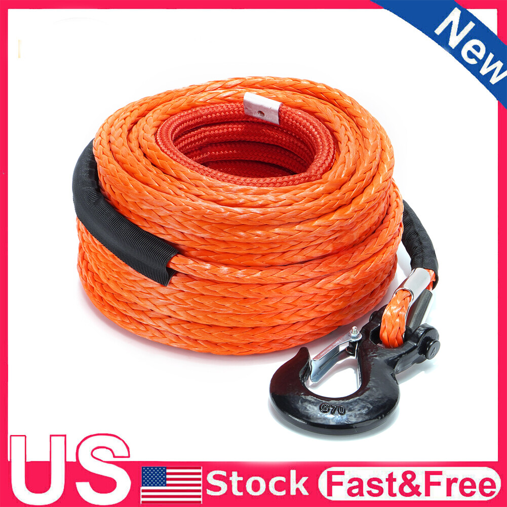 Cable de línea de cabrestante sintético 32000 lb 1/2" 100 ft + gancho para recuperación 4x4-