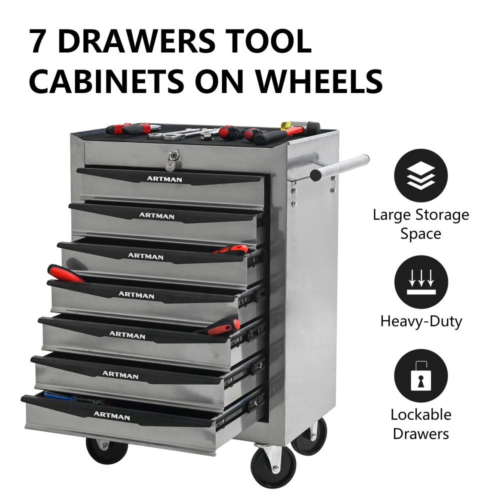 20" 7-Drawer Tool Chest Cabinet with Ball Bearing Drawer Slides,Tool Storage Box - Image 2