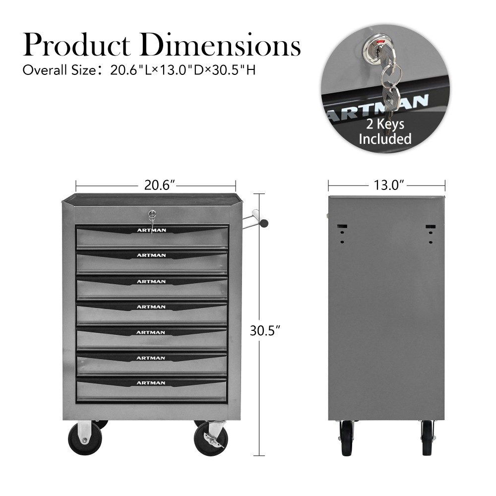 20" 7-Drawer Tool Chest Cabinet with Ball Bearing Drawer Slides,Tool Storage Box - Image 3