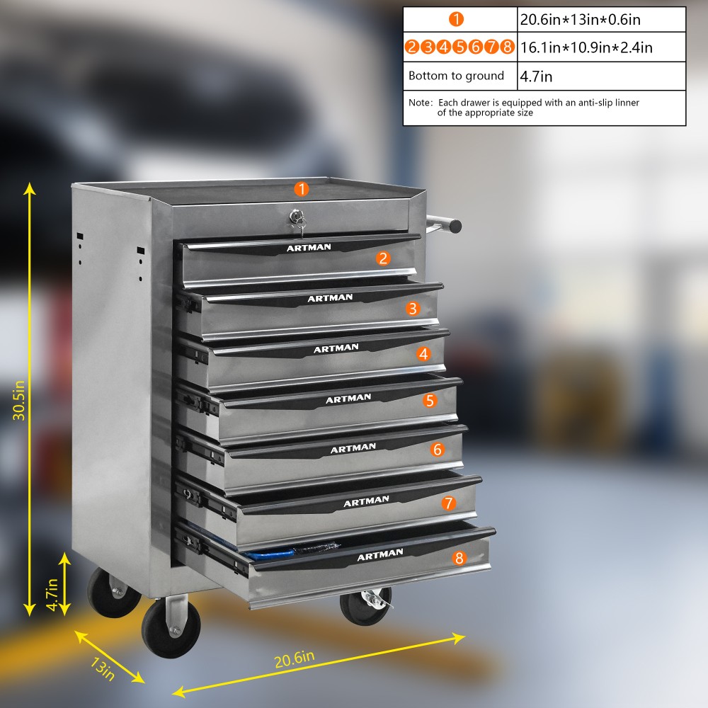 20" 7-Drawer Tool Chest Cabinet with Ball Bearing Drawer Slides,Tool Storage Box - Image 4