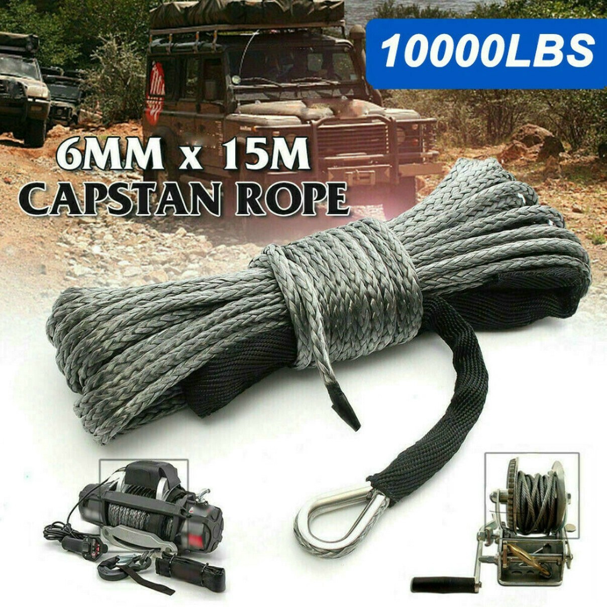 Cable de recuperación de cuerda de cabrestante sintético 1/4"x50' 10000 lb 4x4 UTV ATV con funda- - Image 2