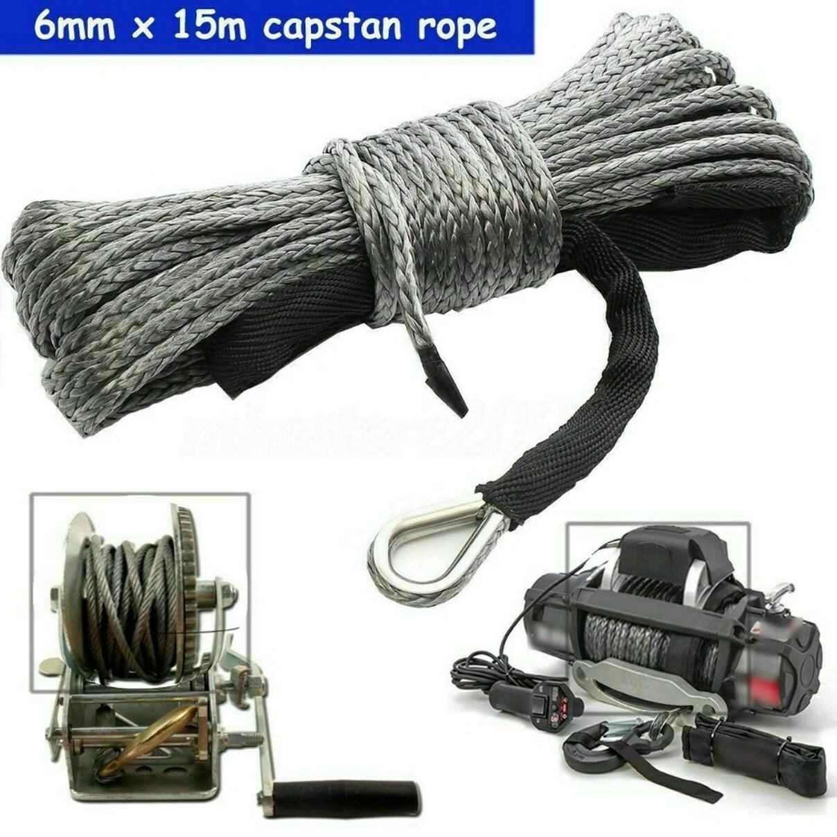 Cable de recuperación de cuerda de cabrestante sintético 1/4"x50' 10000 lb 4x4 UTV ATV con funda- - Image 3