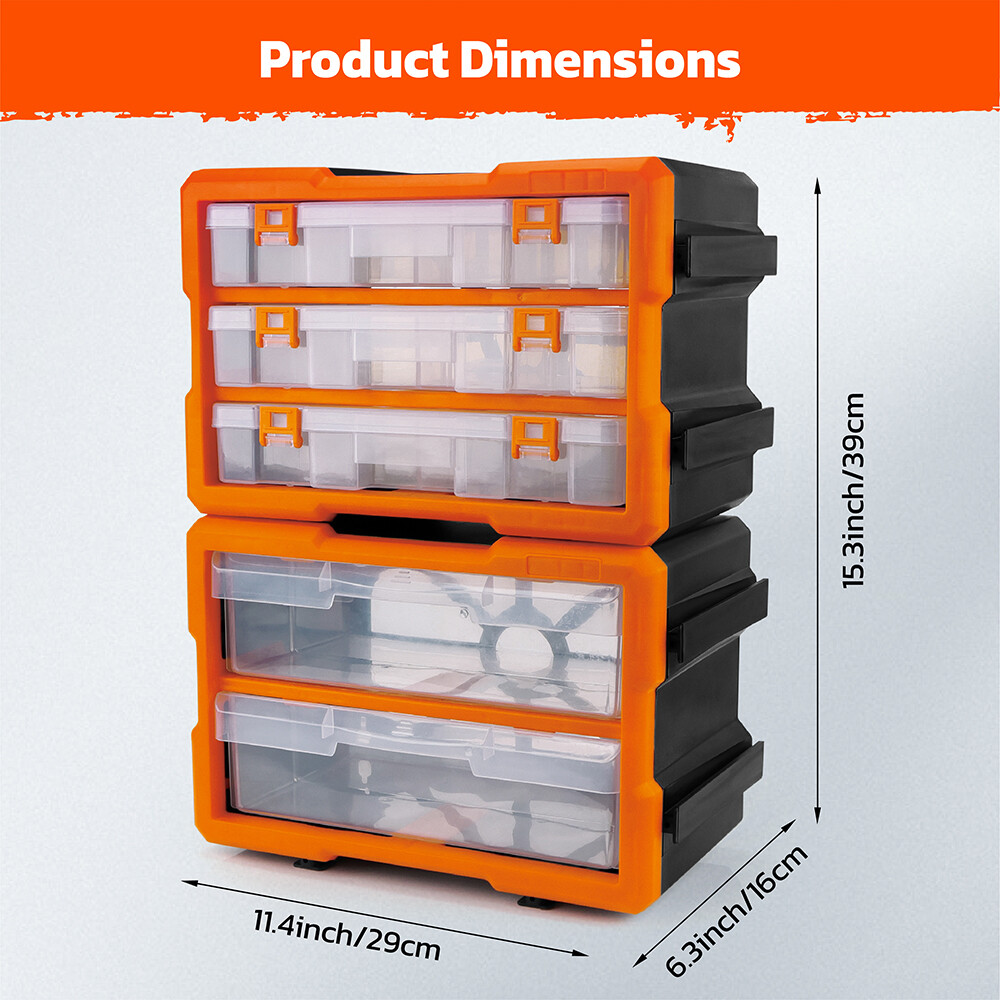 5 Drawers Tool Storage Cabinet Parts Organiser Drawer Bins Workshop Chest Garage - Image 5