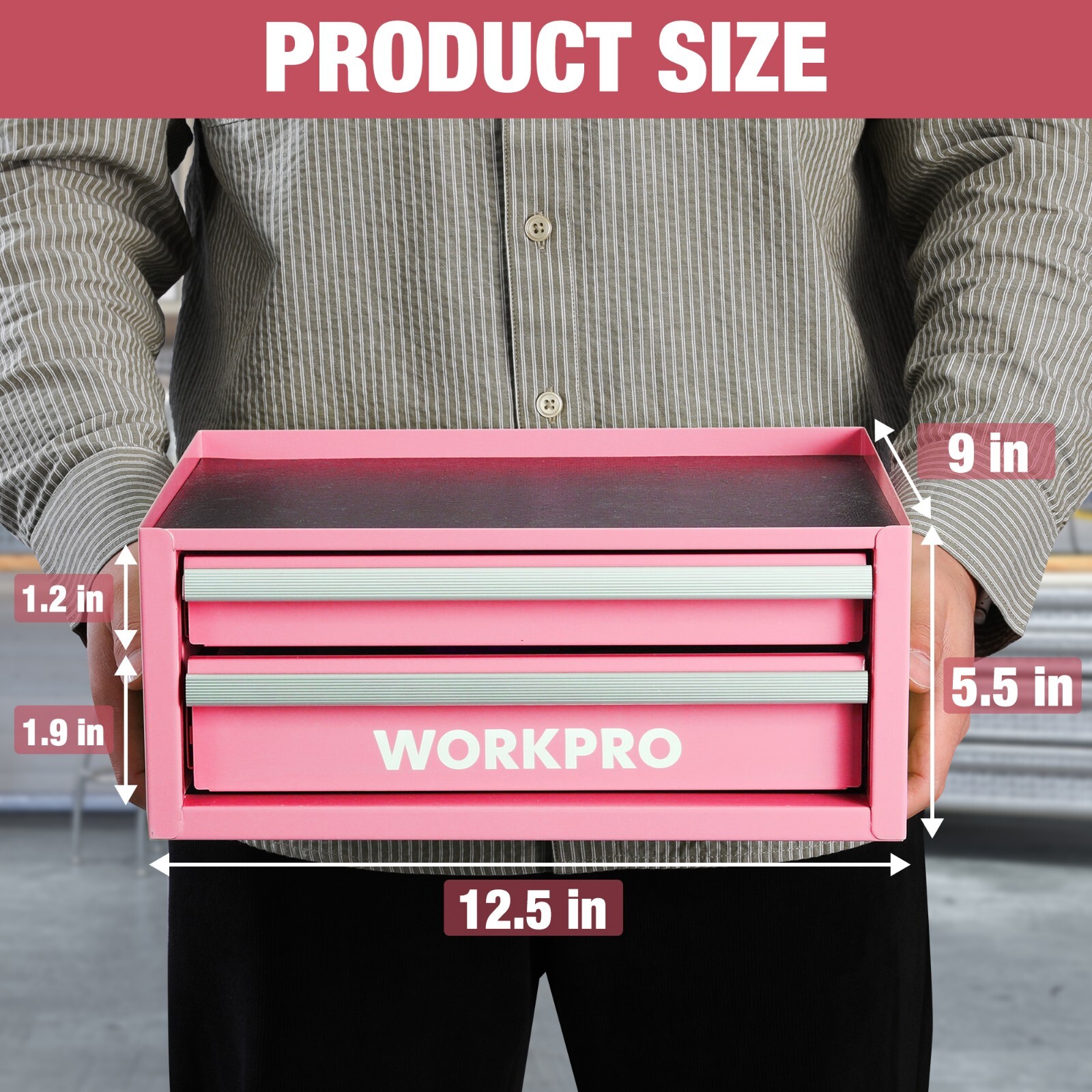 WORKPRO Green/Blue/Pink 12.5" Mini Toolbox Small Metal Tool Chest w/Drawer Liner - Image 5