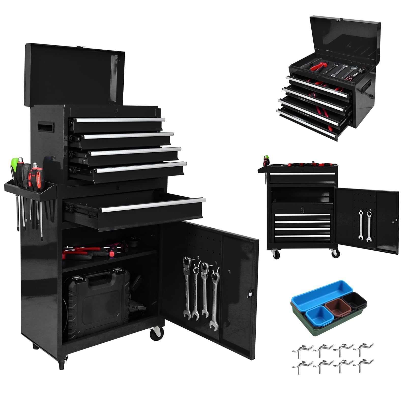 5-Drawer Rolling Tool Chest w/ Wheels & Detachable Top Heavy-Duty Steel Toolbox