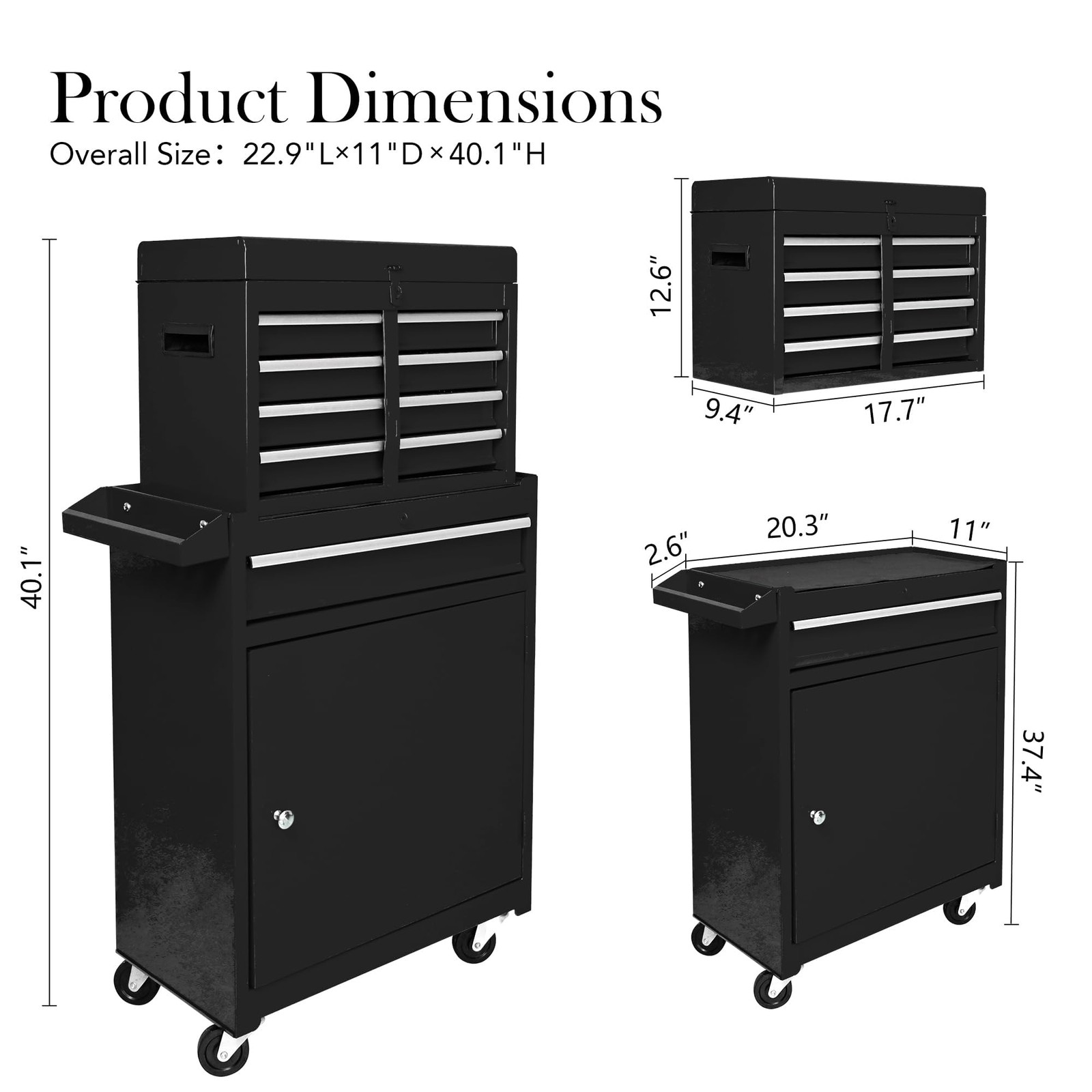5-Drawer Rolling Tool Chest w/ Wheels & Detachable Top Heavy-Duty Steel Toolbox - Image 2