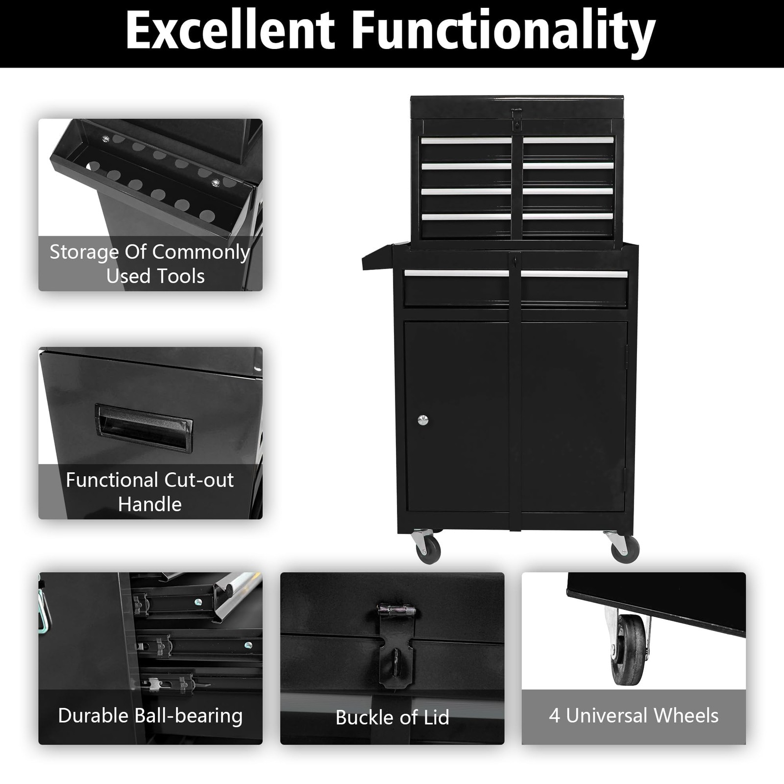 5-Drawer Rolling Tool Chest w/ Wheels & Detachable Top Heavy-Duty Steel Toolbox - Image 4
