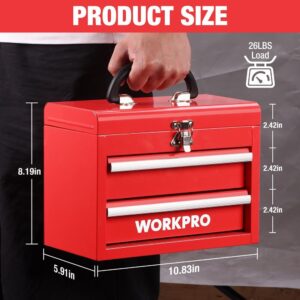 WORKPRO Portable Mini Tool Box 2 Drawers Metal Tool Chest Ball Bearing Slides