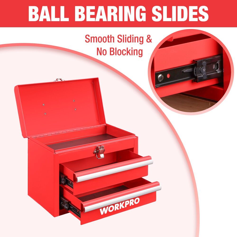 WORKPRO Portable Mini Tool Box 2 Drawers Metal Tool Chest Ball Bearing Slides - Image 4