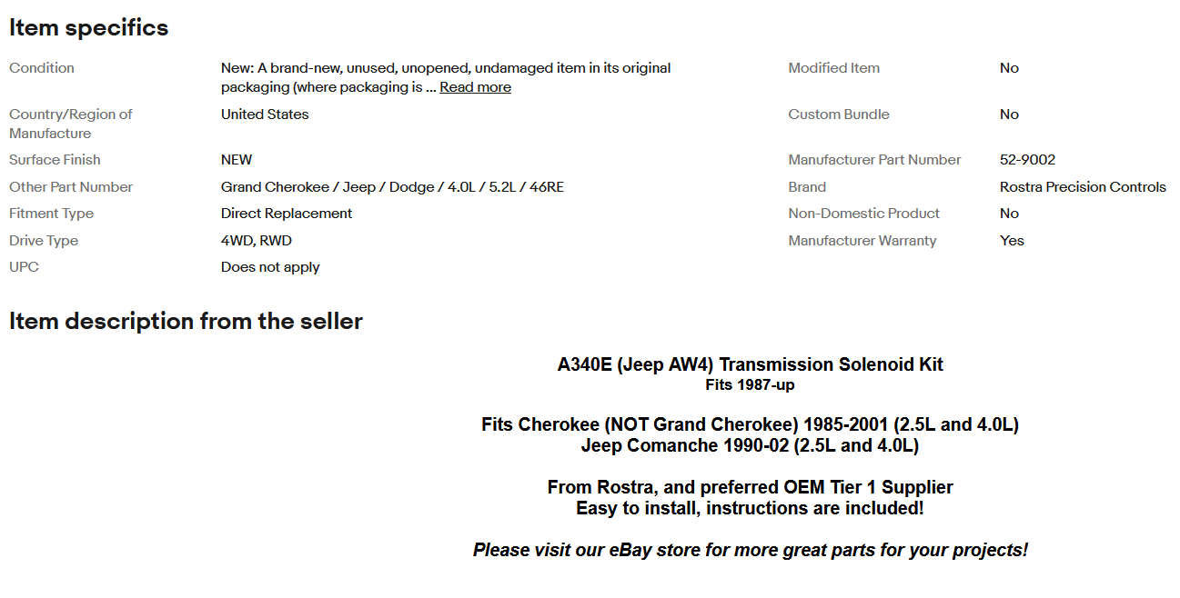 Jeep AW-4 1985 kit de solenoide de transmisión 3 piezas para Cherokee- - Image 3