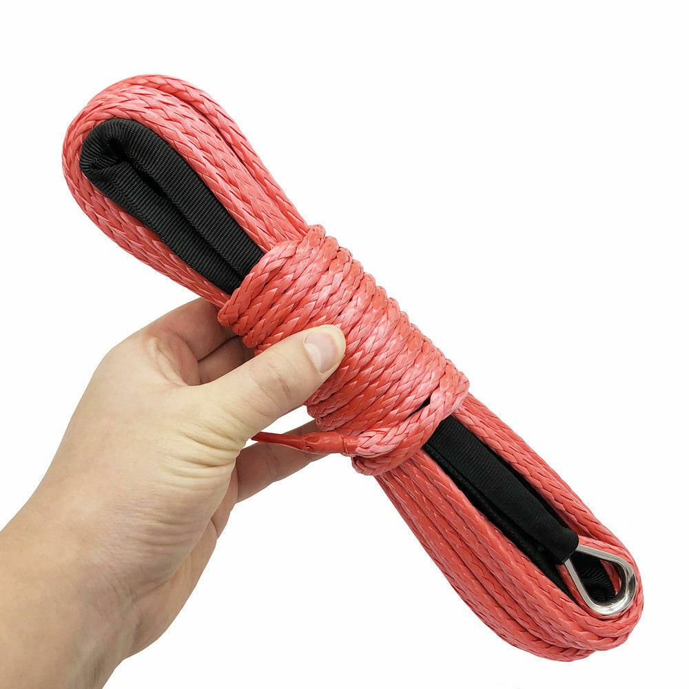 Cable de recuperación de línea de cuerda de cabrestante sintético 1/4"x50' 10000 lb 4x4 ATV con funda roja- - Image 2