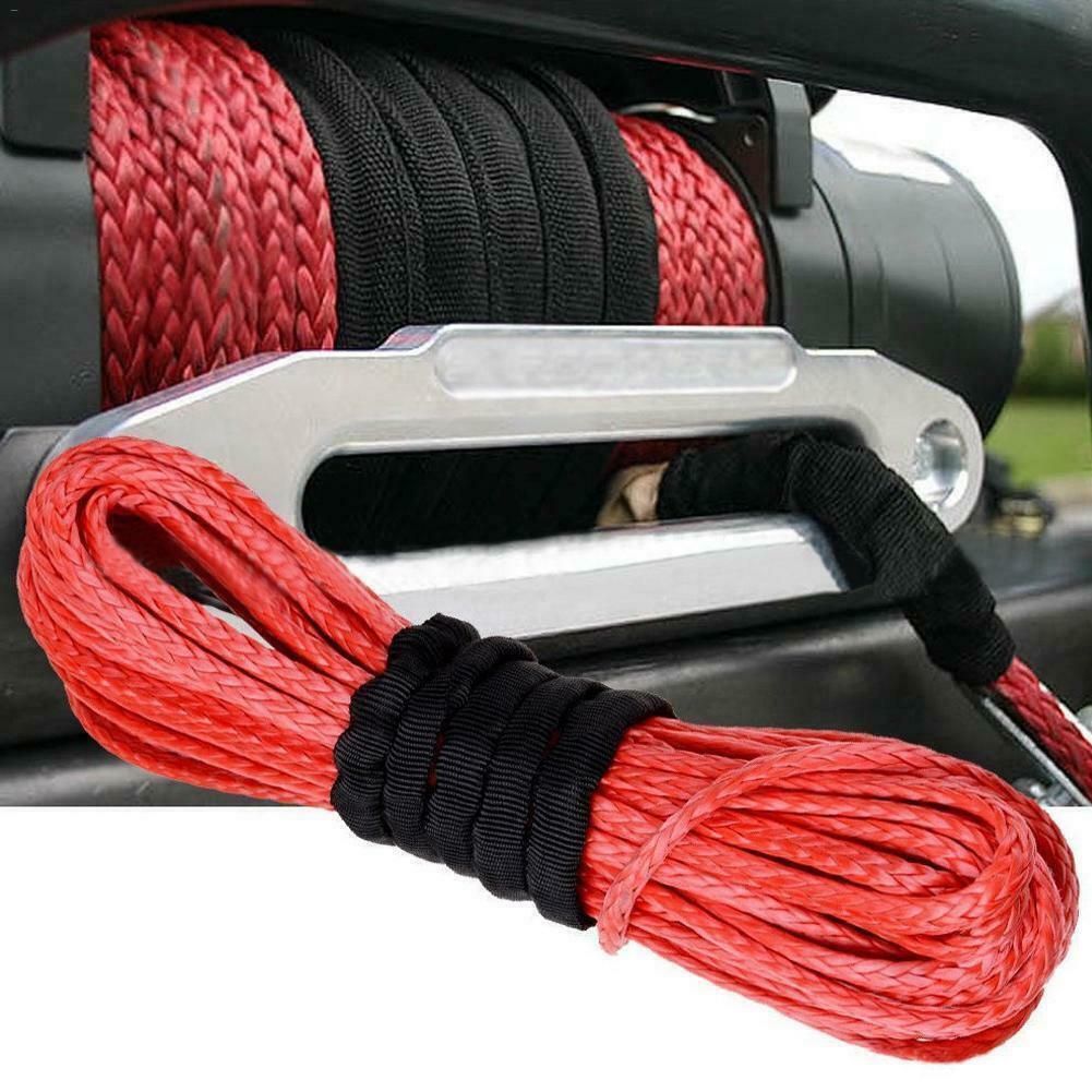 Cable de recuperación de línea de cuerda de cabrestante sintético 1/4"x50' 10000 lb 4x4 ATV con funda roja- - Image 4