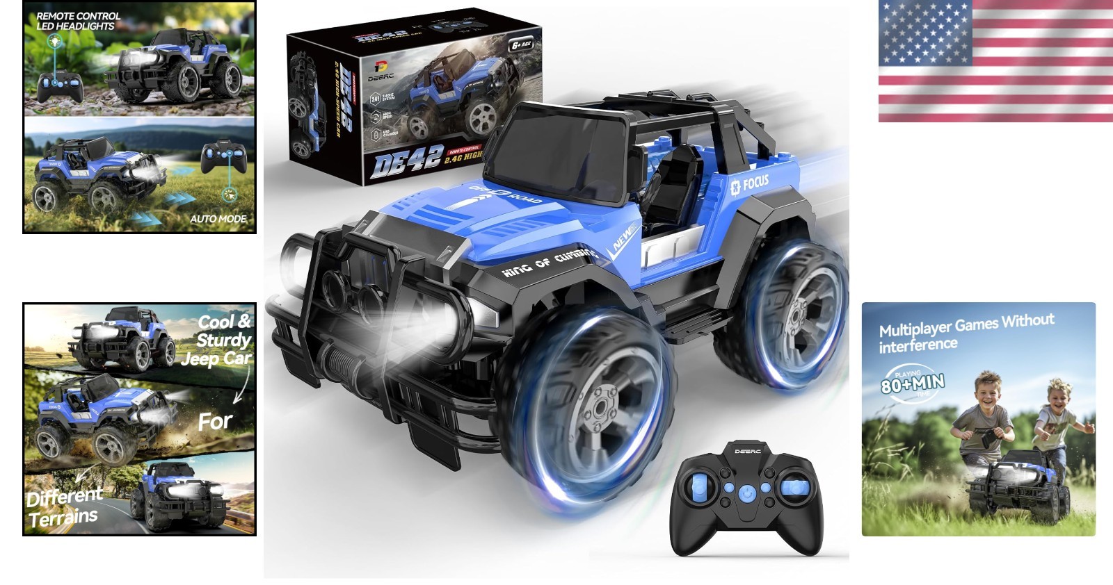 Coche de radiocontrol azul escala 1:18 DE42 - 80 minutos de diversión con estuche de almacenamiento incluido- - Image 2