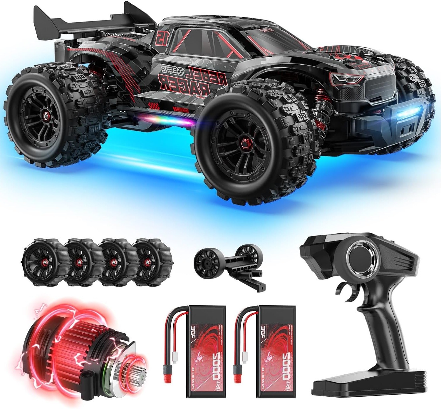 DEERC 114 Alta Velocidad Sin Escobillas RC Coche 4x4 Todoterreno Camión Impermeable-