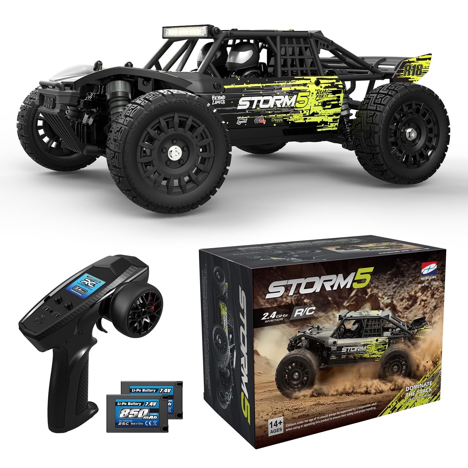 Camión de radiocontrol todoterreno 1:18 36 km/h 4x4 coche eléctrico, a prueba de salpicaduras, baterías dobles, RT- - Image 2