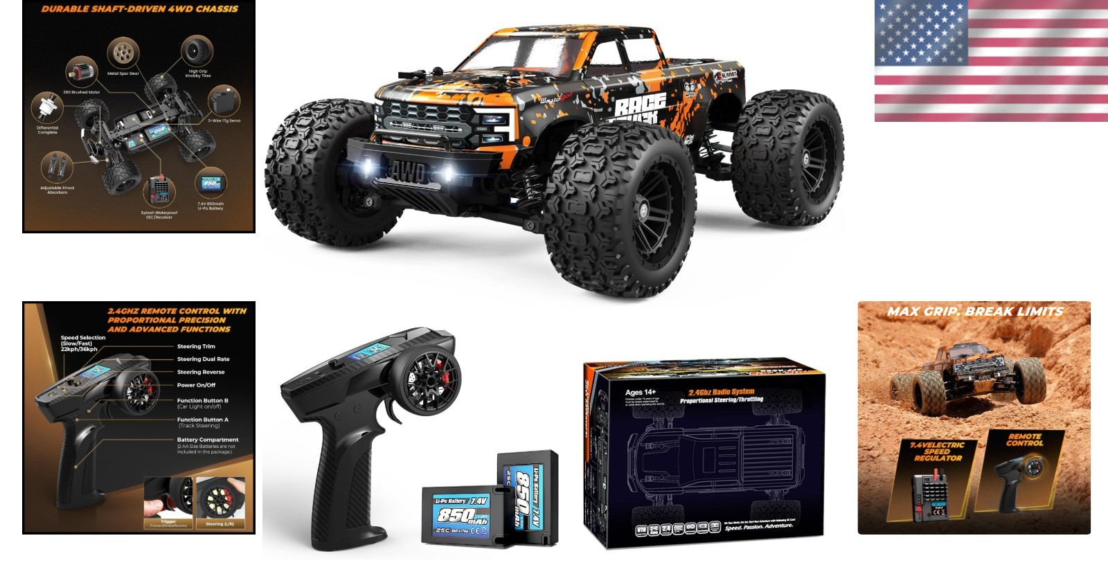 Monster Truck RC rápido 4x4 - Aventura escala 1:18 con baterías dobles para niños- - Image 2