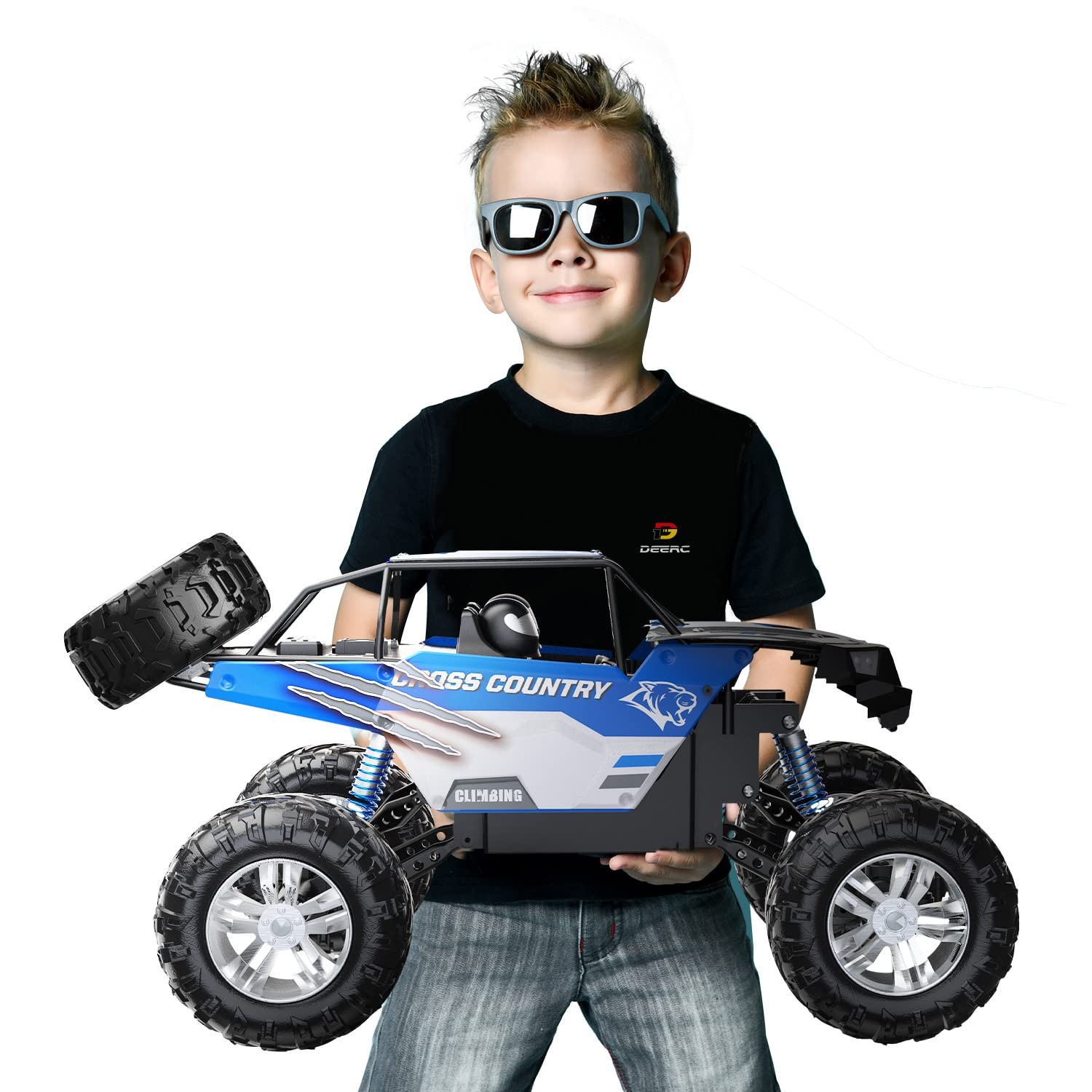 Monster Truck DEERC 1:8 Grande RC 4x4 con Sonido, 2 Baterías - Adultos y Niños-