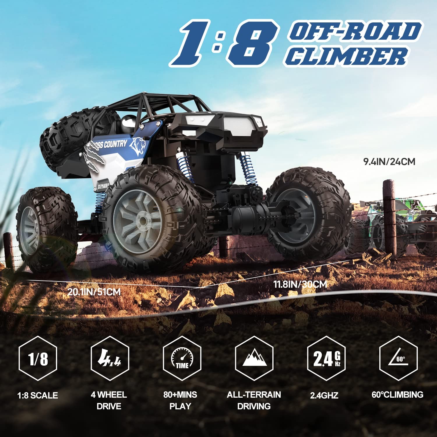 Monster Truck DEERC 1:8 Grande RC 4x4 con Sonido, 2 Baterías - Adultos y Niños- - Image 3