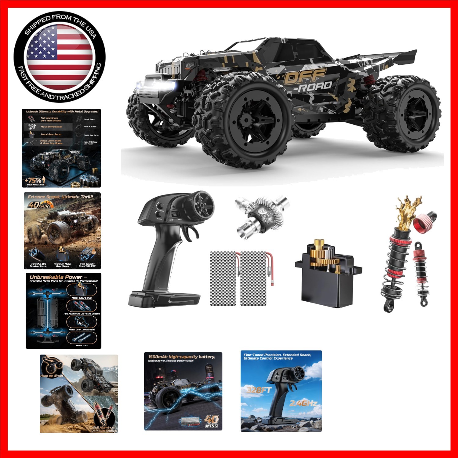 Monster Truck RC Impermeable 4x4 - ¡Diversión de 40 KPH con baterías dobles incluidas!-