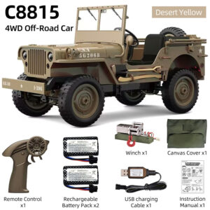 JJRC C8815 RC Jeep 2.4G 4WD Truck Car Winch Canvas Off-Road Remote Car 2 Battery