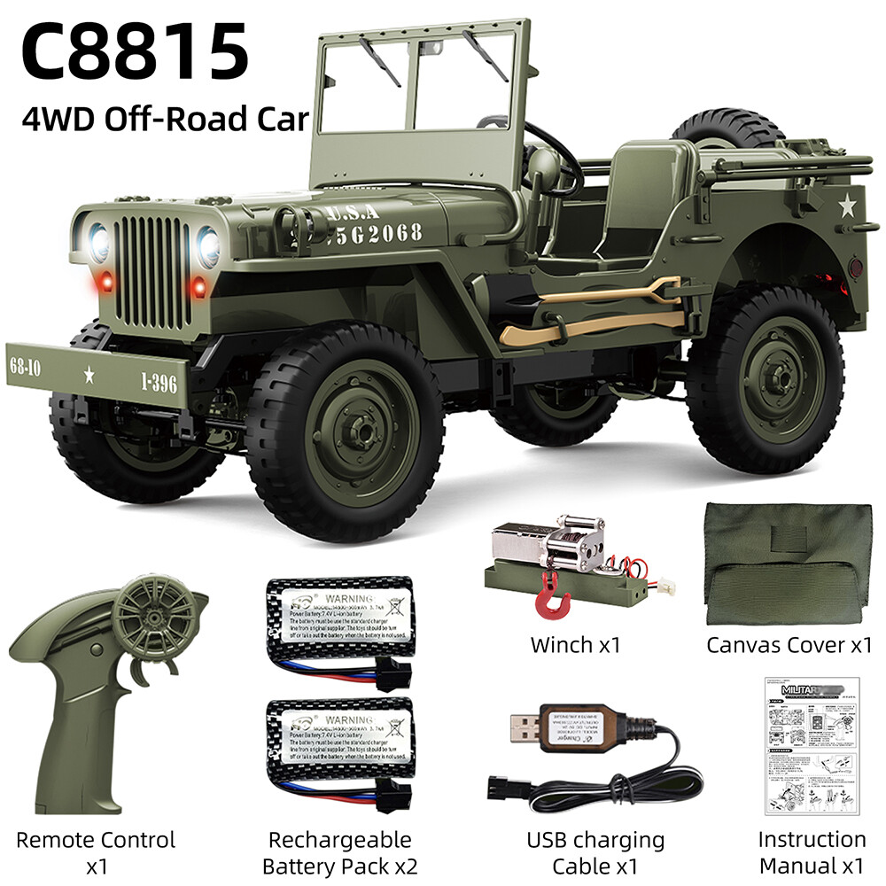JJRC C8815 RC Jeep 2.4G 4WD Truck Car Winch Canvas Off-Road Remote Car 2 Battery - Image 2