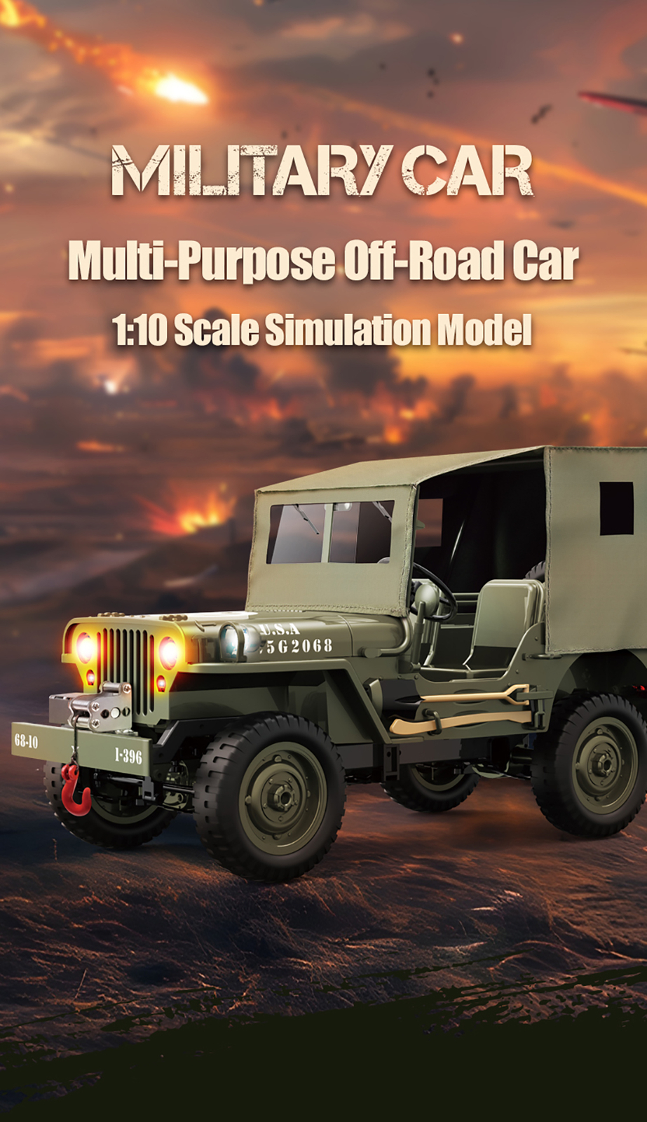 JJRC C8815 RC Jeep 2.4G 4WD Truck Car Winch Canvas Off-Road Remote Car 2 Battery - Image 5