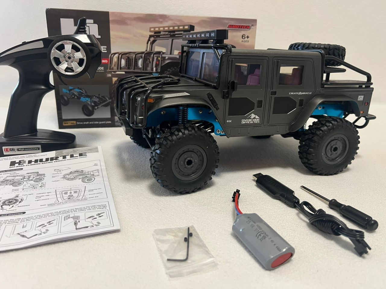 JJRC Q121 Hummer H1 1:12 4x4 RC Crawler Truck Car 2,4 GHz Luces LED IPX4 RTF-