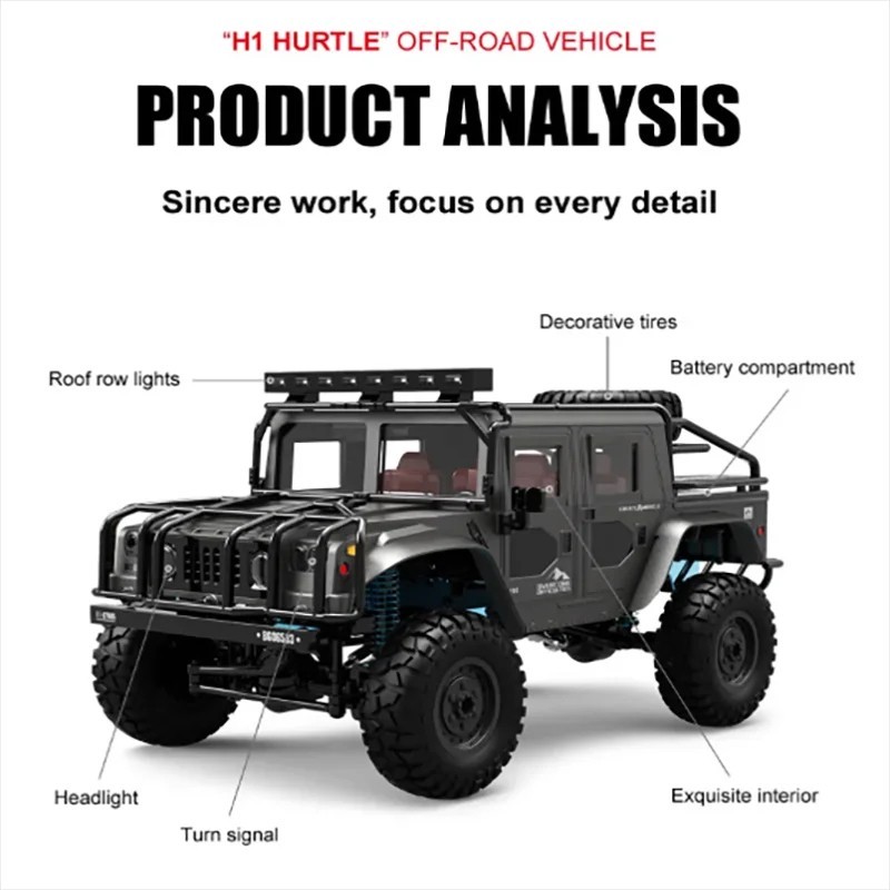 JJRC Q121 Hummer H1 1:12 4x4 RC Crawler Truck Car 2,4 GHz Luces LED IPX4 RTF- - Image 4