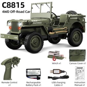 JJRC C8815 RC Jeep 2.4G 4x4 camión coche cabrestante cubierta de lona todoterreno transmisor automático-