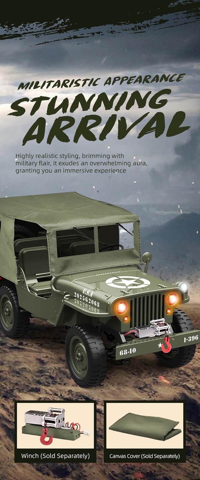 JJRC C8815 RC Jeep 2.4G 4x4 camión coche cabrestante cubierta de lona todoterreno transmisor automático- - Image 5