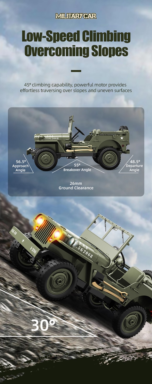 JJRC C8815 Coche de radiocontrol Jeep 2.4G 1/10 Camión militar 4x4 Todoterreno Coche de radiocontrol con luz LED- - Image 5
