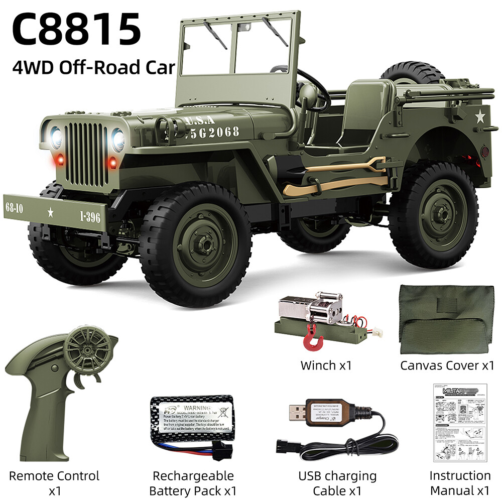 JJRC C8815 RC Jeep 2.4G 4x4 camión coche cabrestante cubierta de lona todoterreno transmisor automático-