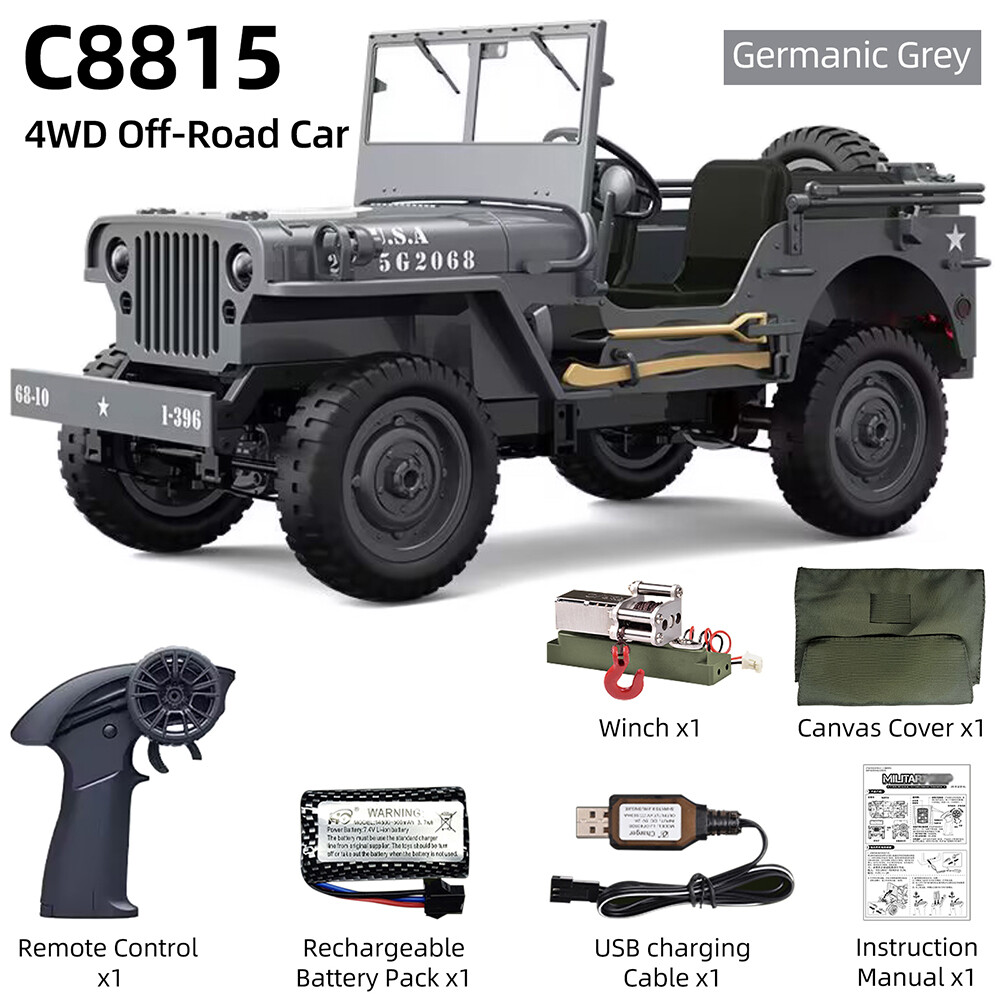 JJRC C8815 RC Militaryjeep 2.4G 4x4 Camión Coche Cabrestante Lona Off-Road RTR Auto-