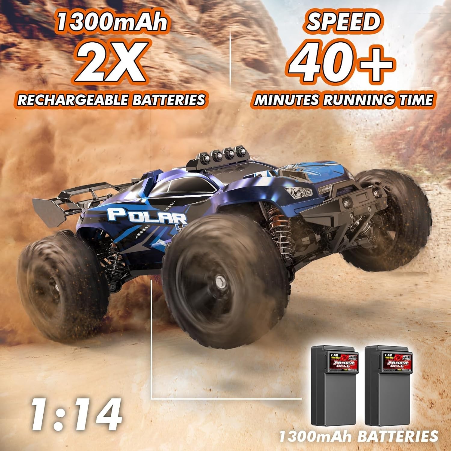 Monster Truck todoterreno recargable 1:14 - baterías dobles y 40 minutos de juego- - Image 4