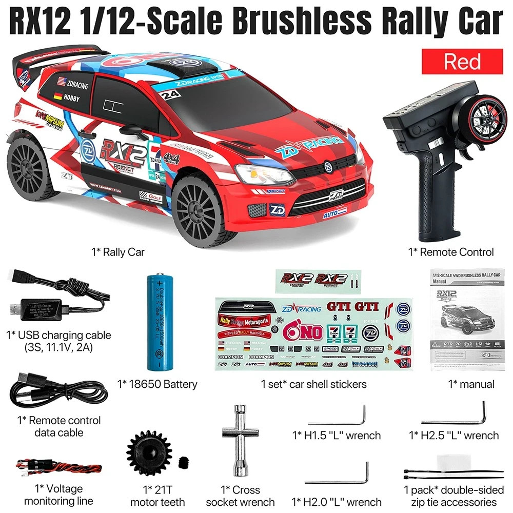 Coche de radiocontrol ZD Racing RX12 1/12 4x4 2,4 G 70 km/H sin escobillas motor dirft vehículo de rally- - Image 2