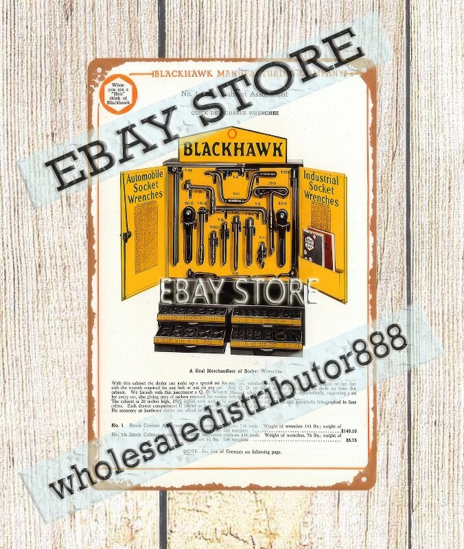 1926 stock cabinet Wrenches automotives tools automobile metal tin sign