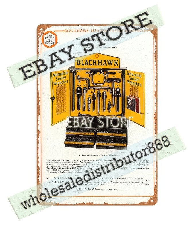 1926 stock cabinet Wrenches automotives tools automobile metal tin sign - Image 2