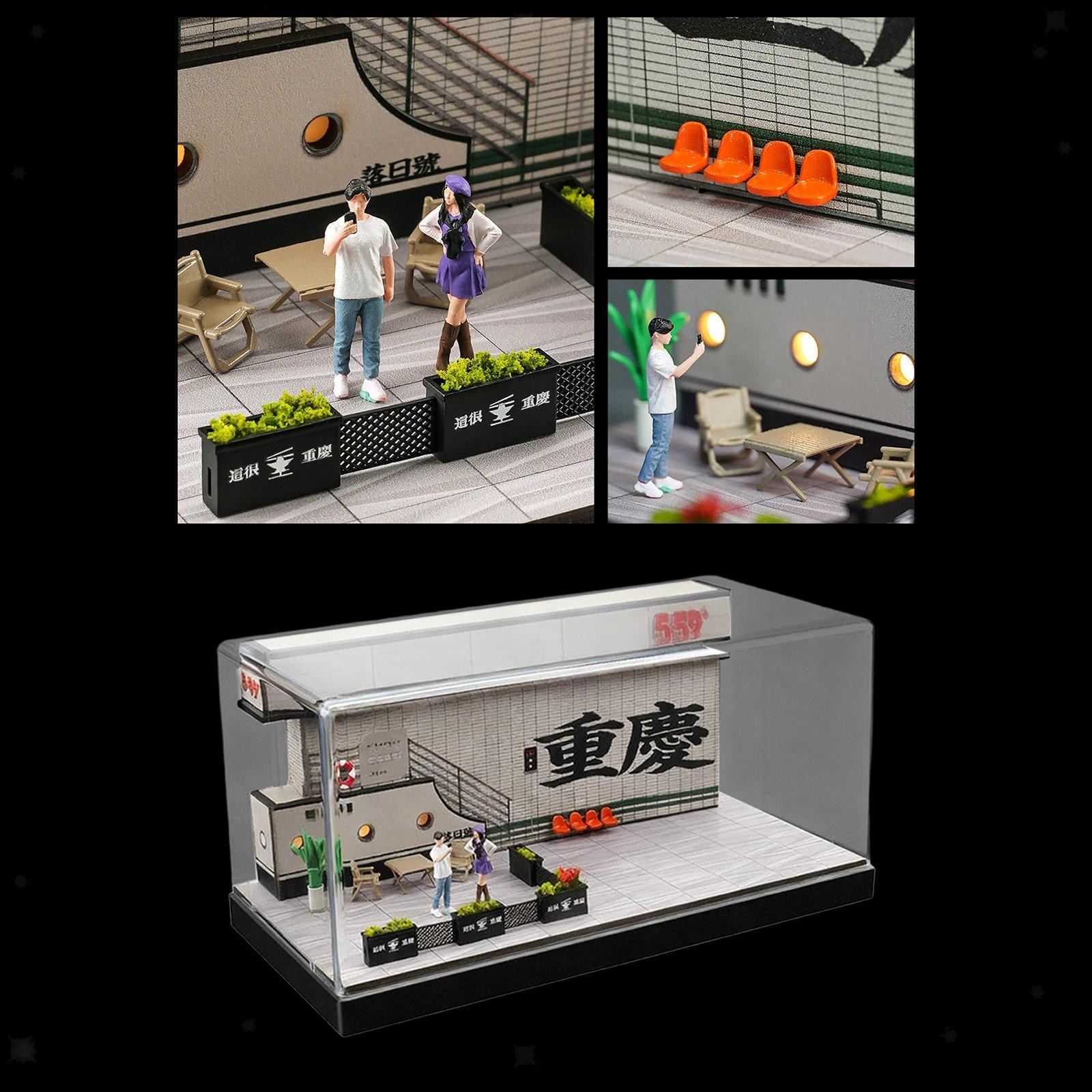 1/64 Model Car Display Case Toy Car Storage Box Street Diorama with Light Micro - Image 4