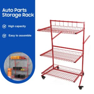 3 Shelf Storage Shelving Workshop Trolley Rack with Wheels for Automotive Tools