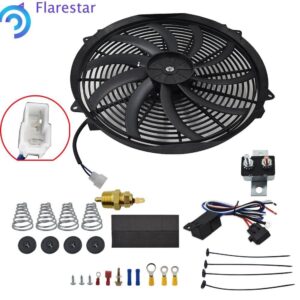 VENTILADOR RADIADOR ELÉCTRICO 16" ALTO 3000 CFM TERMOSTATO CABLEADO INTERRUPTOR RELÉ KIT NEGRO-